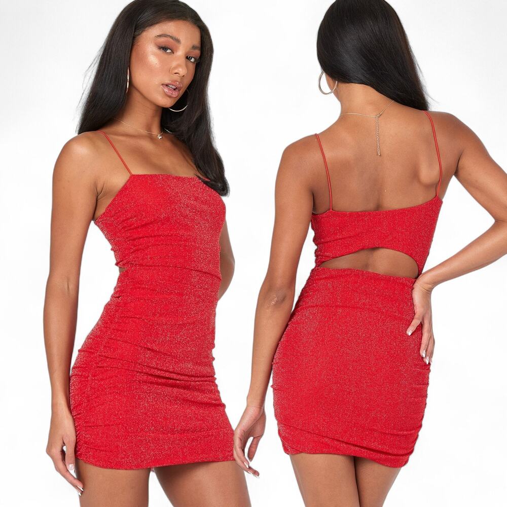 Princess Polly Holloway Wishes Red Mini Dress Size 0 XS Ruched Sparkle Y2K Party